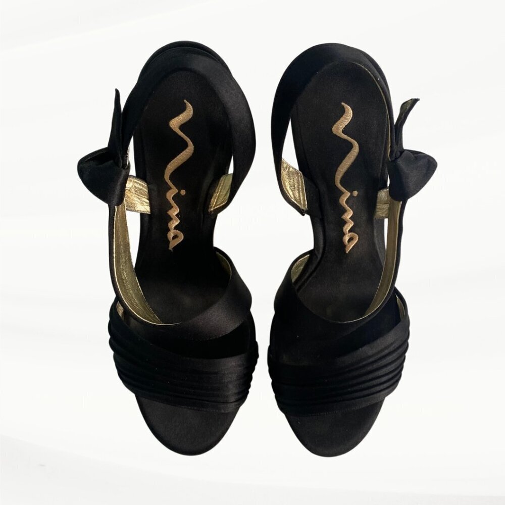 Nina Vitoria Black Luster Sandal, 3.5" Heels, Size 7.5 M US, 37.5 EU - Picture 3 of 11